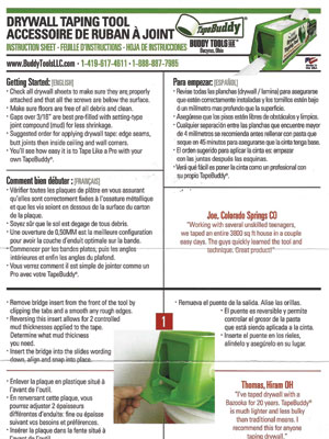 drywall taping tool instruction sheet 1